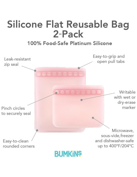 Bolsas de Silicona Reutilizables Bumkins para Snacks y Sándwiches - 2 Paquetes Rosa Bolsas de Silicona Reutilizables Bumkins para Snacks y Sándwiches - 2 Paquetes Rosa