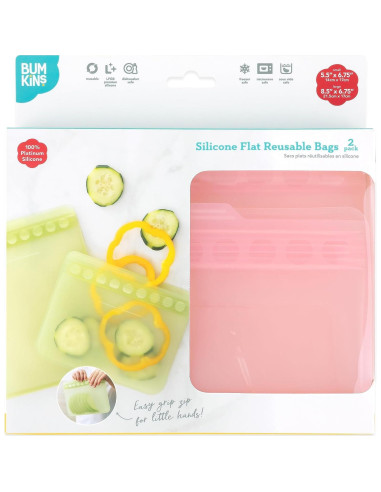 Bolsas de Silicona Reutilizables Bumkins para Snacks y Sándwiches - 2 Paquetes Rosa