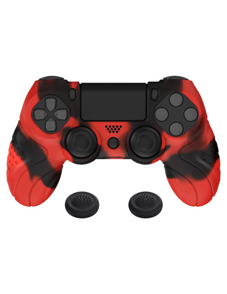 Funda de Silicona PlayVital Rojo y Negro para Controlador PS4 Funda de Silicona PlayVital Rojo y Negro para Controlador PS4