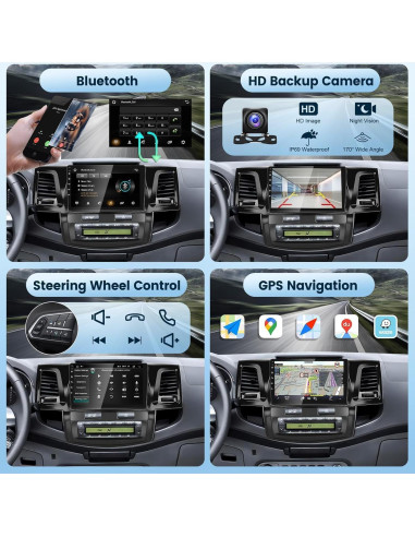 Estéreo Android 13 para Toyota Hilux 2005-2014, 9" HD, CarPlay