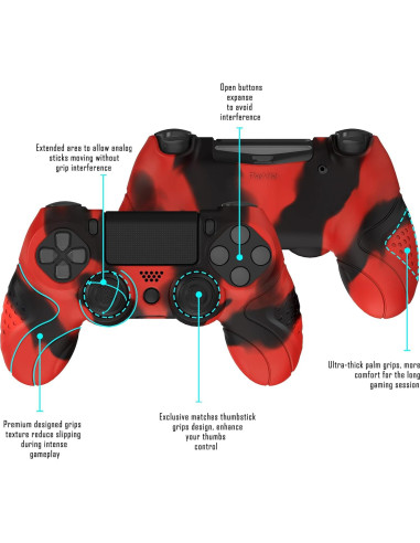 Funda de Silicona PlayVital Rojo y Negro para Controlador PS4