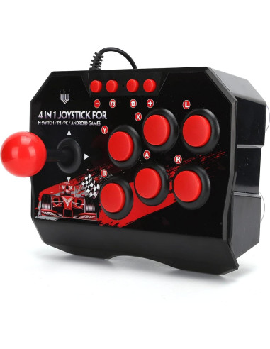 Controlador de Lucha USB Ergonómico para PS3/Switch/PC - Negro y Rojo