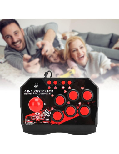 Controlador de Lucha USB Ergonómico para PS3/Switch/PC - Negro y Rojo
