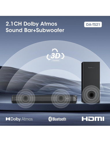 Barra de Sonido 2.1CH Chaowei con Subwoofer 70W y Bluetooth 5.3