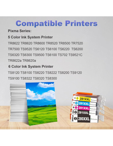 Cartuchos de tinta compatibles Canon PGI-280 CLI-281 - Paquete de 5