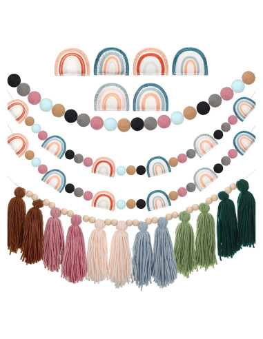 Guirnalda Boho de Borlas y Pom Poms Hahafelt 4 Pcs Decoración