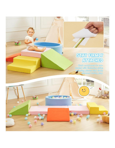 Conjunto de Juego Suave Elftopia con Bloques de Escalada y Piscina de Pelotas - Multicolor