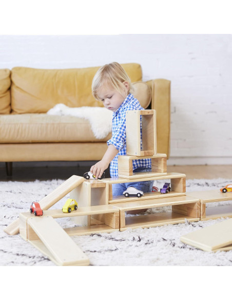 Juego de Bloques Huecos ECR4Kids - 18 Piezas de Madera Natural Juego de Bloques Huecos ECR4Kids - 18 Piezas de Madera Natural