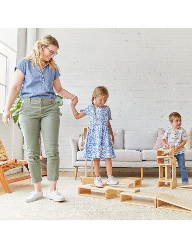 Juego de Bloques Huecos ECR4Kids - 18 Piezas de Madera Natural
