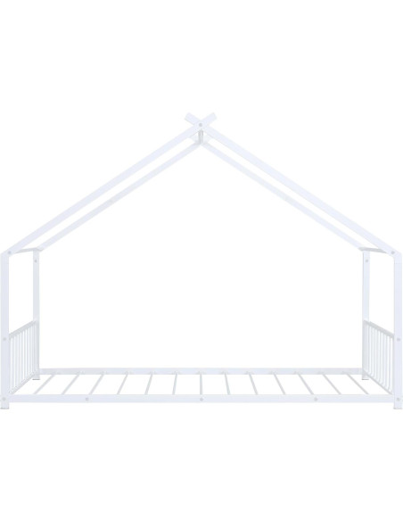 Cama Casa Twin Jintop de Metal con Techo y Listones, Blanca Cama Casa Twin Jintop de Metal con Techo y Listones, Blanca