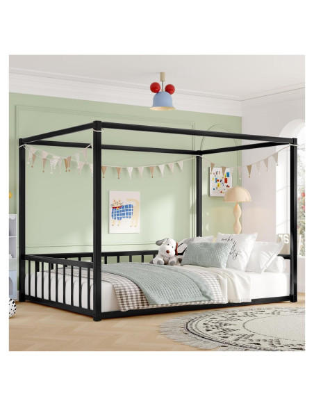 Cama Montessori con Dosel Bellemave Completo Negra Antichoque Cama Montessori con Dosel Bellemave Completo Negra Antichoque