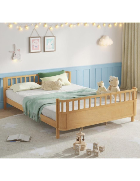 Cama Montessori Queen Bellemave con Barandillas Altas Natural Cama Montessori Queen Bellemave con Barandillas Altas Natural