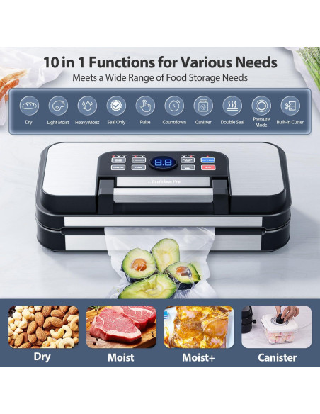 Sellador al Vacío Beelicious Pro 10 en 1 Acero Inoxidable 125W Sellador al Vacío Beelicious Pro 10 en 1 Acero Inoxidable 125W