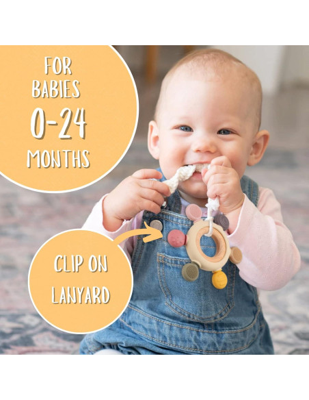 Mordedor de Silicona y Madera Kalovin para Bebés 3+ Meses Mordedor de Silicona y Madera Kalovin para Bebés 3+ Meses