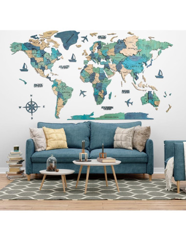 Mapa Mundial de Madera 3D Insulvuku 2XL Decoración Pared