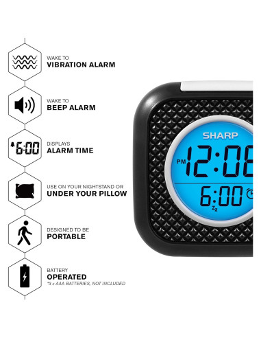 Reloj Despertador Personal Sharp SPC562A con Vibración y Beep