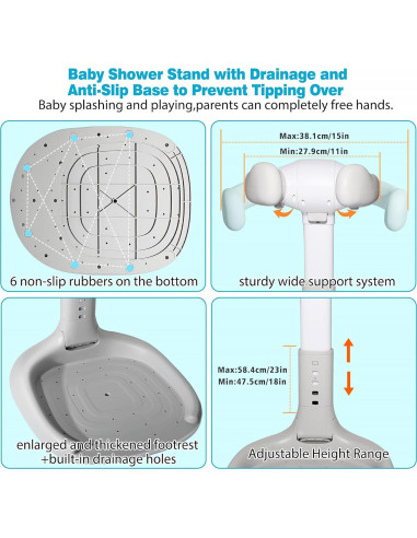 Soporte de Ducha Plegable para Bebés Ajustable - Antideslizante