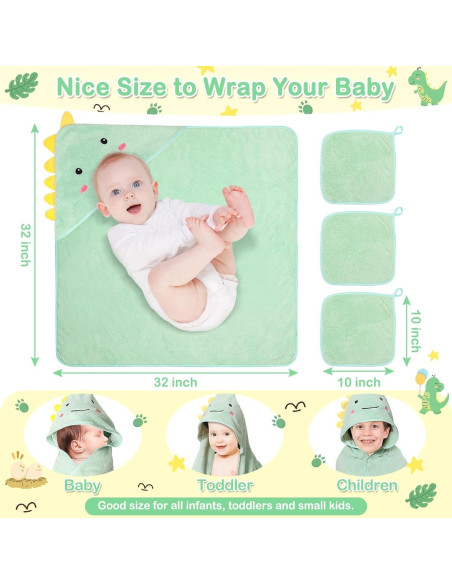Toallas con Capucha para Bebés Sublaga - 4 Piezas Dinosaurio Toallas con Capucha para Bebés Sublaga - 4 Piezas Dinosaurio