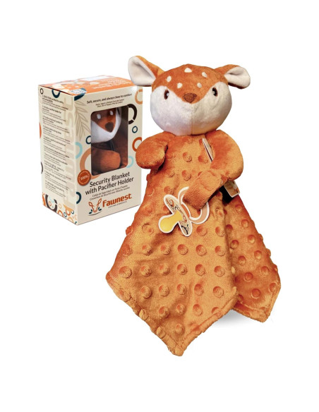 Manta de Seguridad Lovey Fawnest para Bebés - 30x30 cm con Sujetador de Chupete Manta de Seguridad Lovey Fawnest para Bebés - 30x30 cm con Sujetador de Chupete