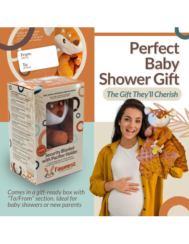 Manta de Seguridad Lovey Fawnest para Bebés - 30x30 cm con Sujetador de Chupete