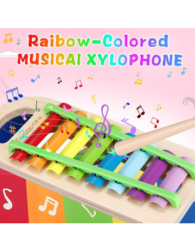 Xilófono de Madera NUGZIX con Martillo y Bolas - Juguete Montessori 1-3 Años