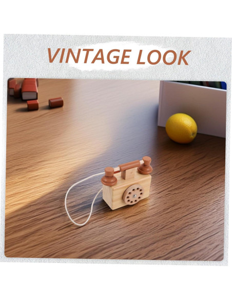 Teléfono de Madera Vintage BESPORTBLE para Niños 10.5x10cm Teléfono de Madera Vintage BESPORTBLE para Niños 10.5x10cm