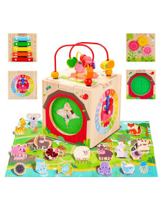 Cubo de Actividad de Madera Tooysea 7 en 1 para Niños 1-3 Años