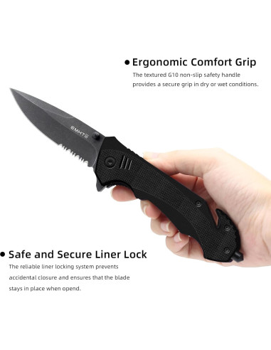 Cuchillo Plegable EMHTiii con Cortador y Rompedor de Vidrio