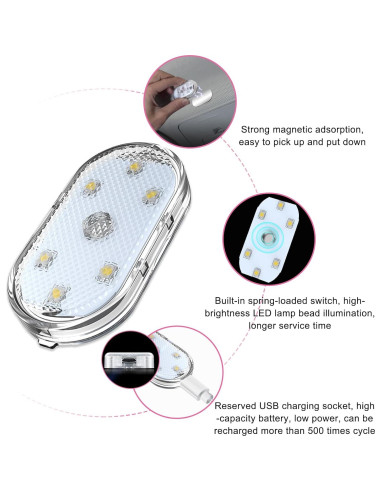 4 PCS Luces LED Inalámbricas para Interior de Auto Povtii
