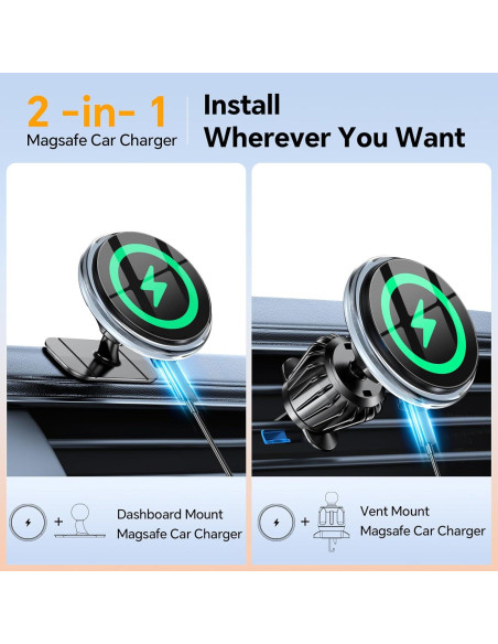 Cargador de Coche Inalámbrico MagSafe Romuto para iPhone 12-16 Cargador de Coche Inalámbrico MagSafe Romuto para iPhone 12-16