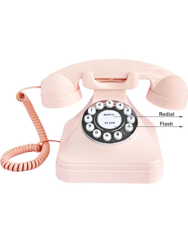 TelPal Teléfono de Línea Fija Retro Rosa con Marcado por Botón