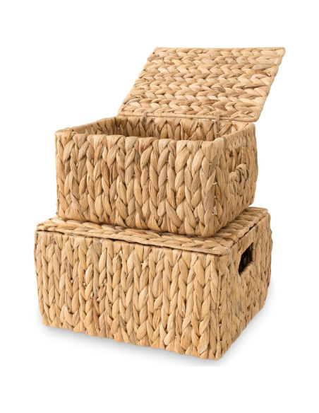 Juego de 2 Cestas de Almacenamiento KOLWOVEN con Tapa Juego de 2 Cestas de Almacenamiento KOLWOVEN con Tapa