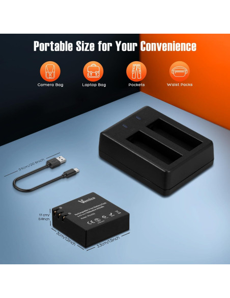 Cargador Doble para Baterías PG1050 Vemico 1350mAh - 3 Piezas Cargador Doble para Baterías PG1050 Vemico 1350mAh - 3 Piezas