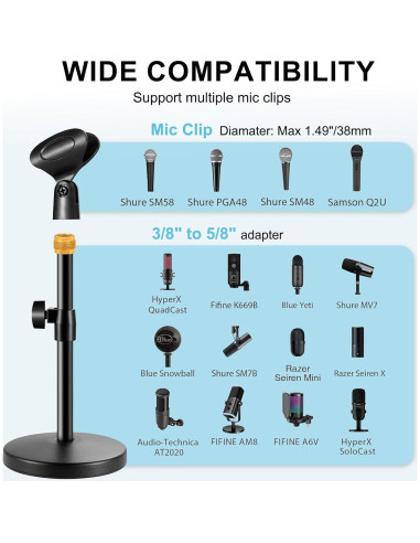 Soporte de Micrófono Ajustable Metalico 2 en 1 con Clip para Celular