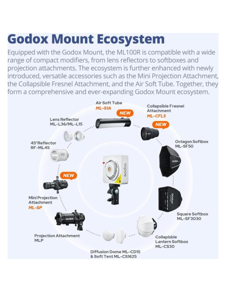 Luz LED Godox ML100R 110W RGB 1800K-10000K con Control APP Luz LED Godox ML100R 110W RGB 1800K-10000K con Control APP