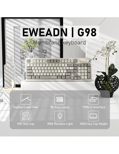 Teclado Gaming EWEADN G98 RGB Con Cable - Blanco y Gris