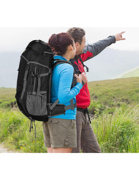 Mochila de Senderismo Esup 70L con Funda de Lluvia Negra Mochila de Senderismo Esup 70L con Funda de Lluvia Negra