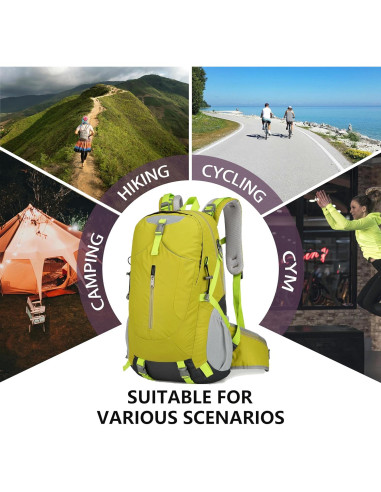 Mochila de Senderismo Impermeable 40L Unisex Verde - Ligera y Ergonómica
