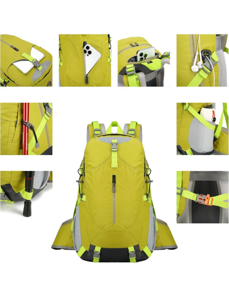 Mochila de Senderismo Impermeable 40L Unisex Verde - Ligera y Ergonómica Mochila de Senderismo Impermeable 40L Unisex Verde - Ligera y Ergonómica