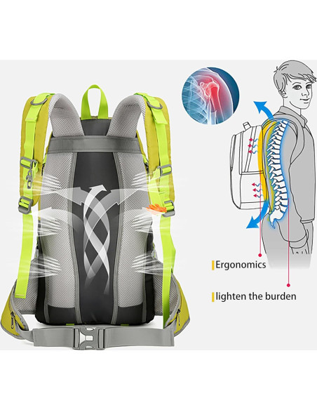 Mochila de Senderismo Impermeable 40L Unisex Verde - Ligera y Ergonómica Mochila de Senderismo Impermeable 40L Unisex Verde - Ligera y Ergonómica