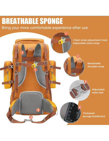 Mochila Impermeable Bseash 70L para Senderismo y Camping