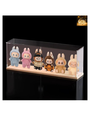 Caja de Exhibición Acrílica LABUBU 60x10x20cm con Base de Madera