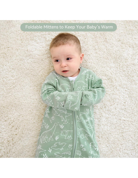 Saco de Sueño para Bebé 6-12 Meses Algodón Dinosaurio Verde 2 Pzs
