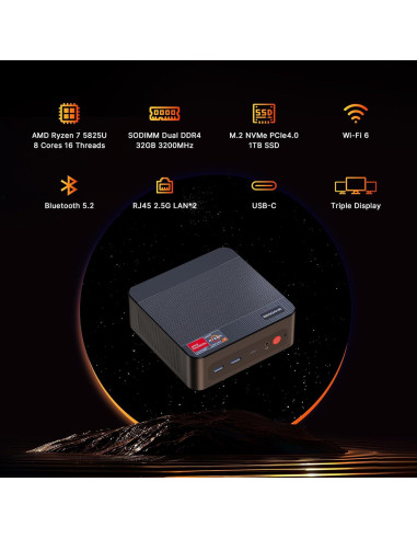 Mini PC BOSGAME P4, AMD Ryzen 7 5825U, 32GB RAM, 1TB SSD