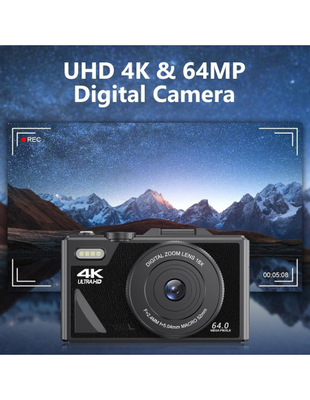Cámara Digital 64MP Dpofirs 4K con Zoom 18X y Pantalla Plegable Cámara Digital 64MP Dpofirs 4K con Zoom 18X y Pantalla Plegable