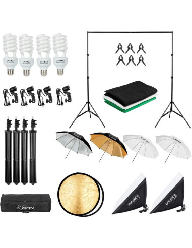Kit de Iluminación Continua Kshioe 800W 5500K con Soporte y Fondos