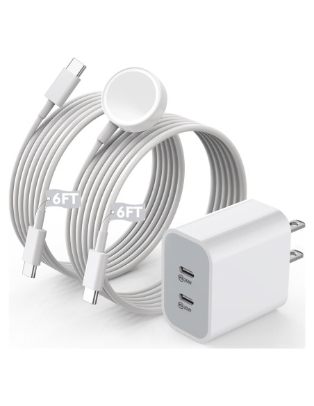 Cargador Rápido Doble USB C 40W para Apple Watch e iPhone Cargador Rápido Doble USB C 40W para Apple Watch e iPhone