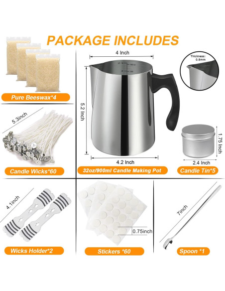 Kit para Hacer Velas BBAXI - Cera de Abeja Natural y Olla 900ml Kit para Hacer Velas BBAXI - Cera de Abeja Natural y Olla 900ml