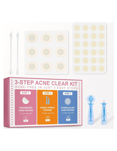 Kit de Parches para Acné Vathery - 3 Pasos, 9 Parches Microdart y 24 Hidrocoloides Kit de Parches para Acné Vathery - 3 Pasos, 9 Parches Microdart y 24 Hidrocoloides