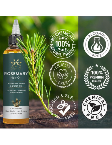 Aceite de Romero AVD Organics 120 ml - Crecimiento y Fortalecimiento del Cabello